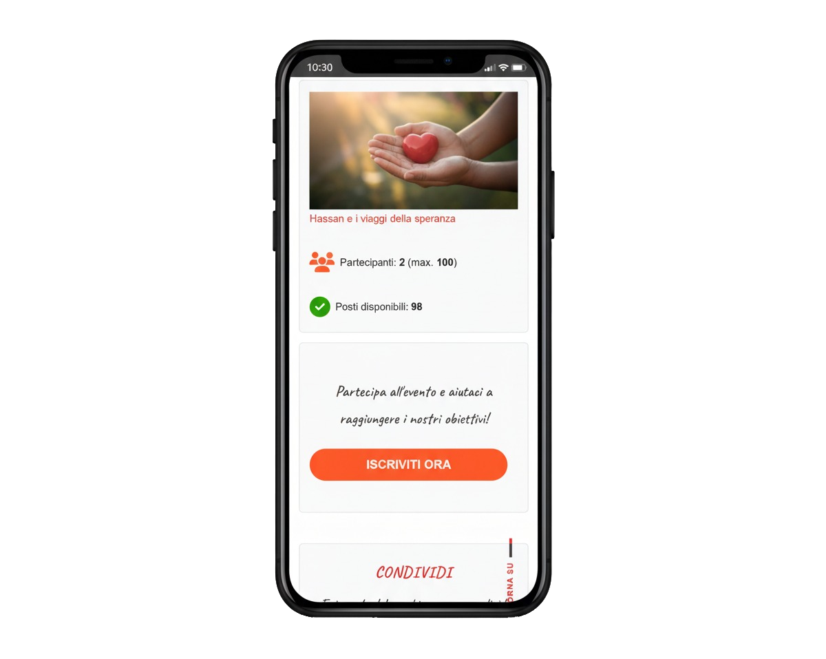 Schermata evento su smartphone