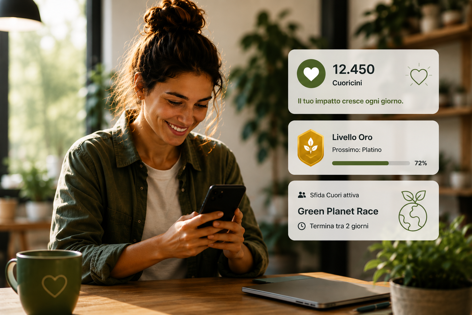 Persona che partecipa a una sfida solidale digitale